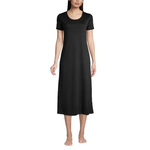 Lands' End Women's Cotton Short Sleeve Midcalf Nightgown, Black, NWT - Picture 1 of 3